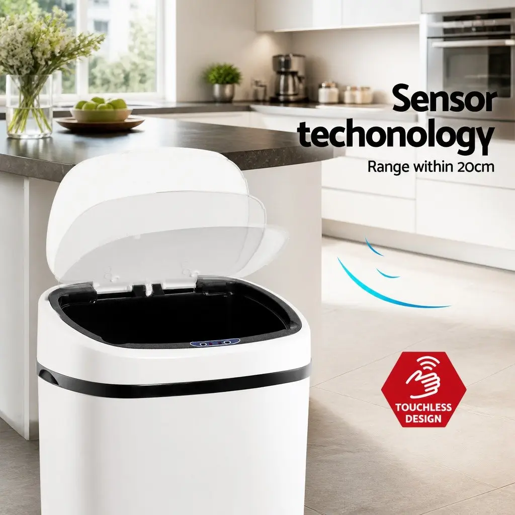 Automatic Motion Sensor Rubbish Bin Kitchen 58L White Steel