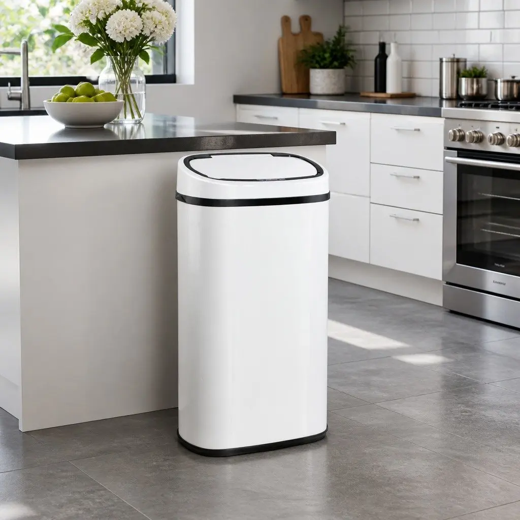 Automatic Motion Sensor Rubbish Bin Kitchen 58L White Steel