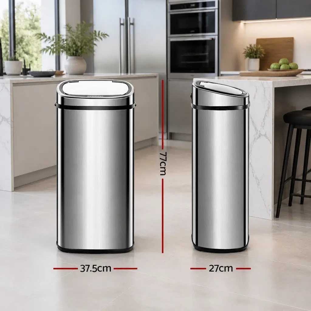 Motion Sensor Rubbish Bin 68L Kitchen Automatic Touchless Silver Trash Can