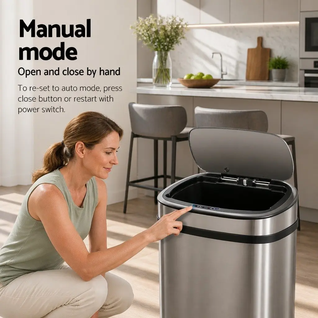 Motion Sensor Rubbish Bin 68L Kitchen Automatic Touchless Silver Trash Can