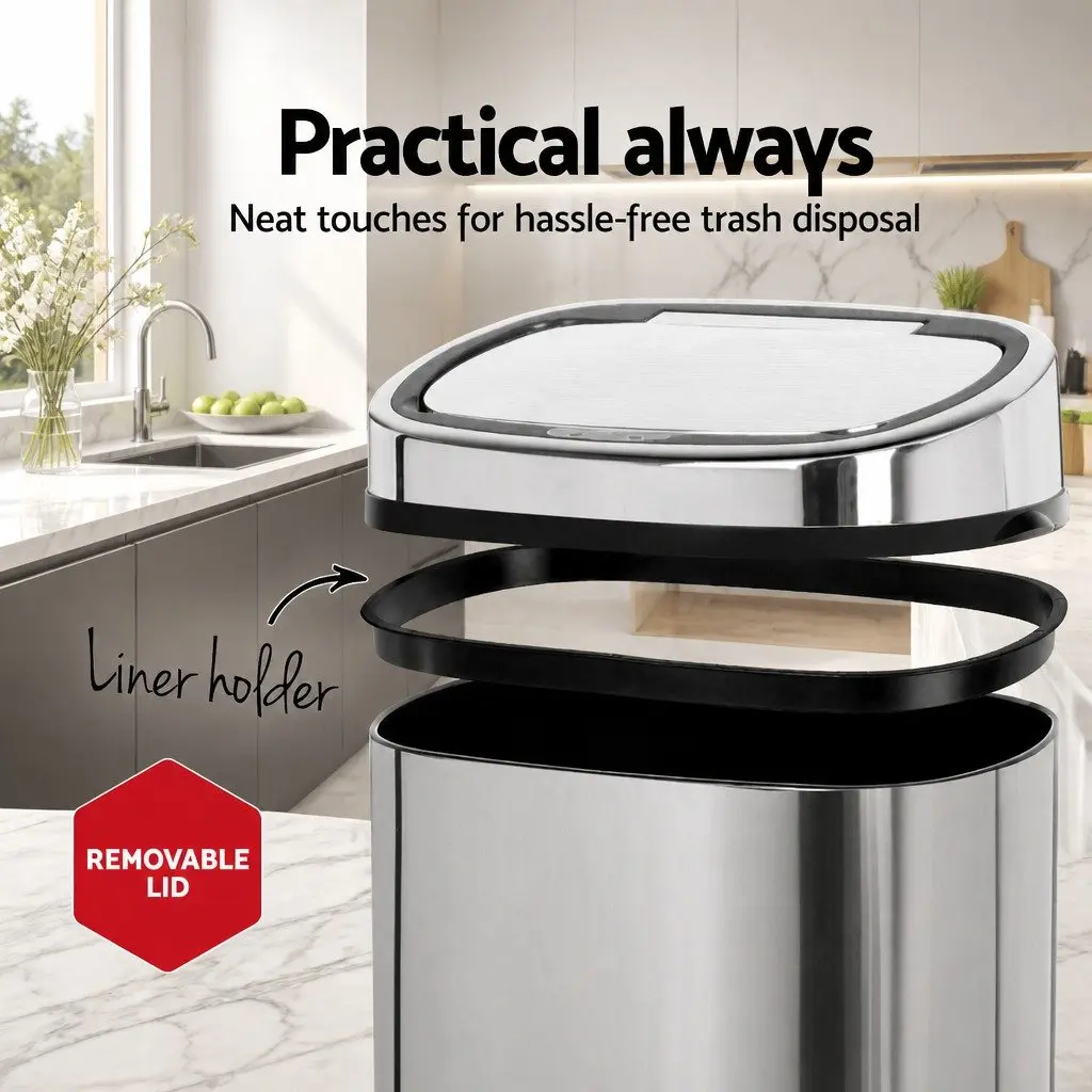Motion Sensor Rubbish Bin 68L Kitchen Automatic Touchless Silver Trash Can