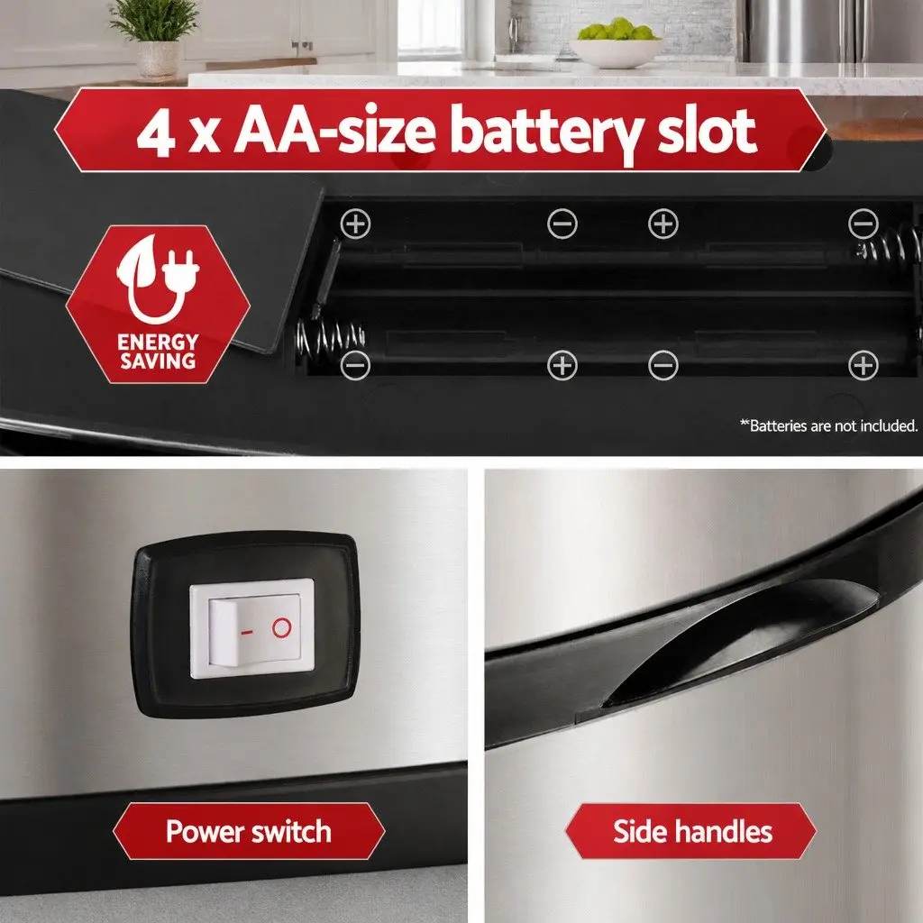 Motion Sensor Rubbish Bin 68L Kitchen Automatic Touchless Silver Trash Can