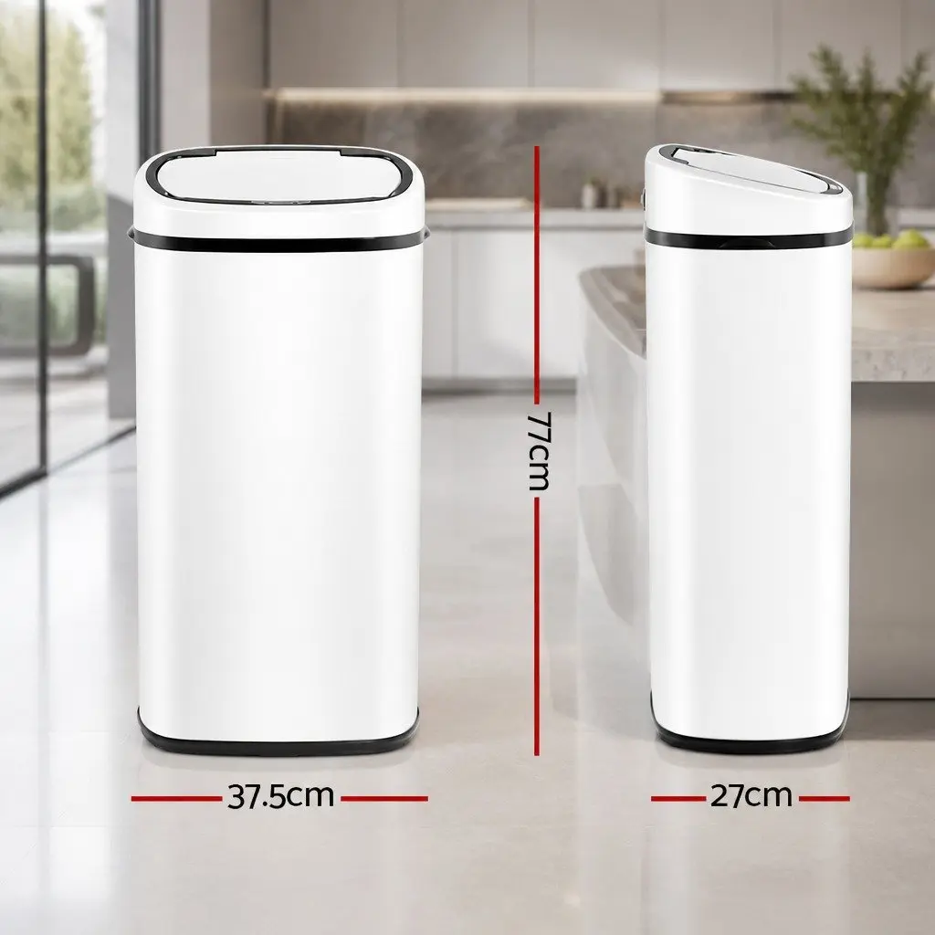 Automatic Rubbish Bin Kitchen 68L Hands-Free Motion Sensor White Steel