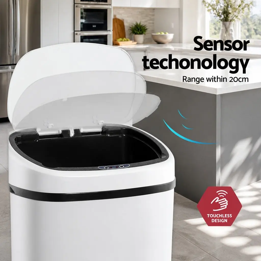 Automatic Rubbish Bin Kitchen 68L Hands-Free Motion Sensor White Steel