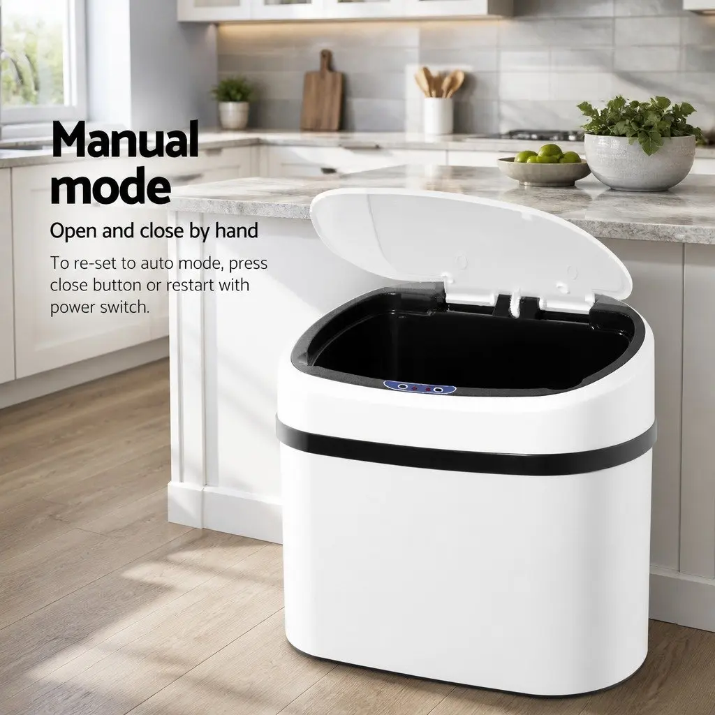 Automatic Rubbish Bin Kitchen 68L Hands-Free Motion Sensor White Steel