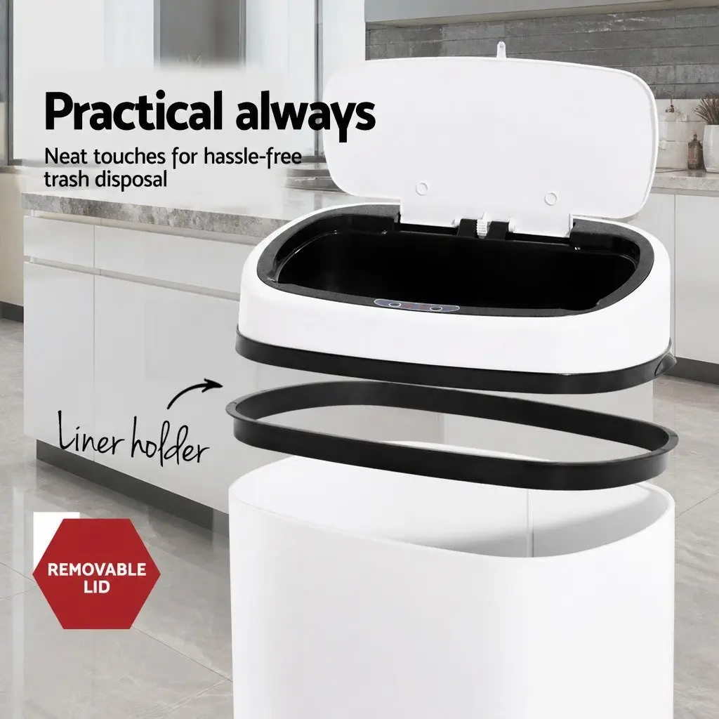 Automatic Rubbish Bin Kitchen 68L Hands-Free Motion Sensor White Steel