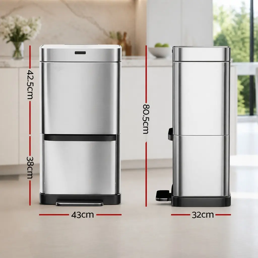 Automatic Motion Sensor Recycling Bin for Kitchen 70L Silver