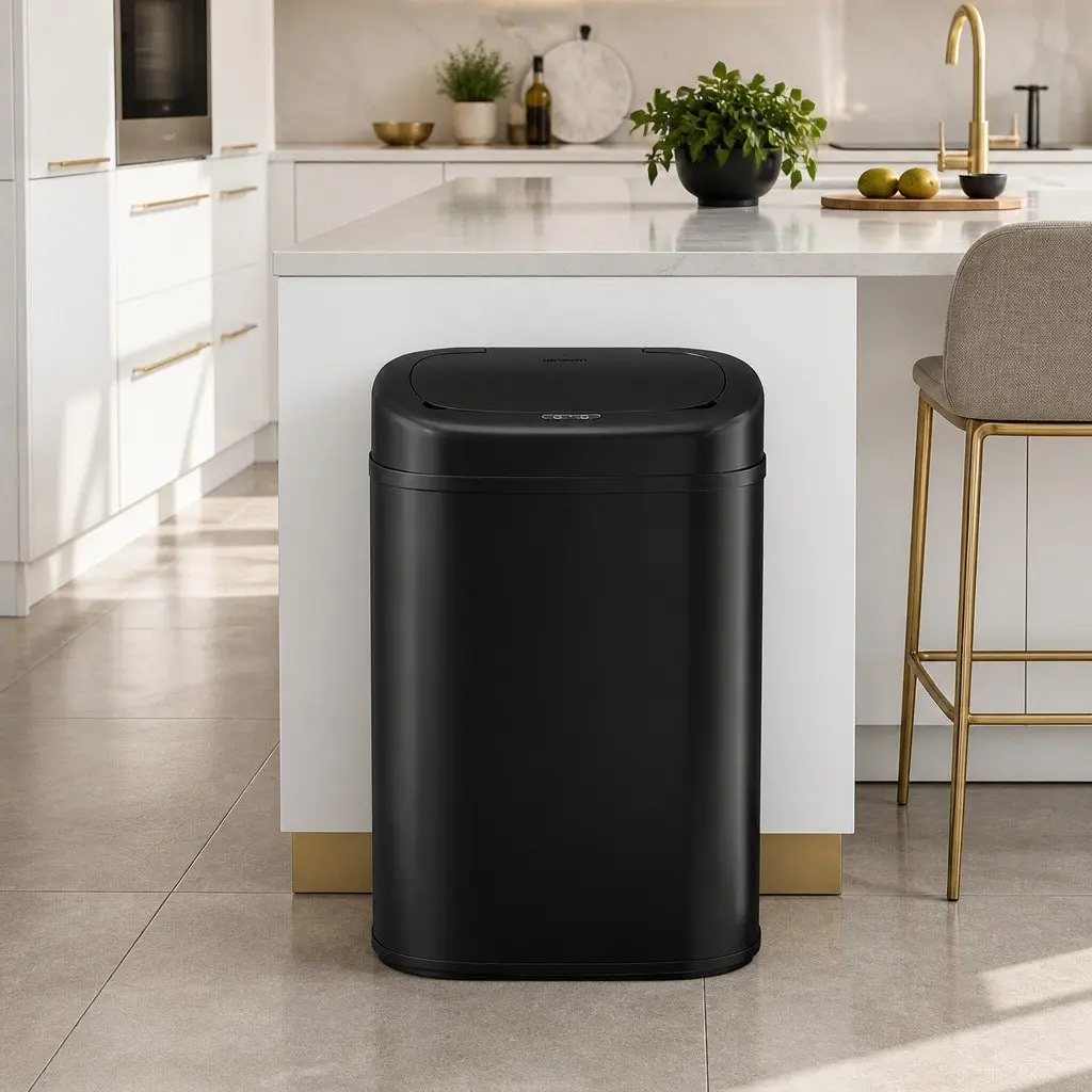 Motion Sensor Bin 82L Automatic Rubbish Hands-Free Kitchen Black Steel