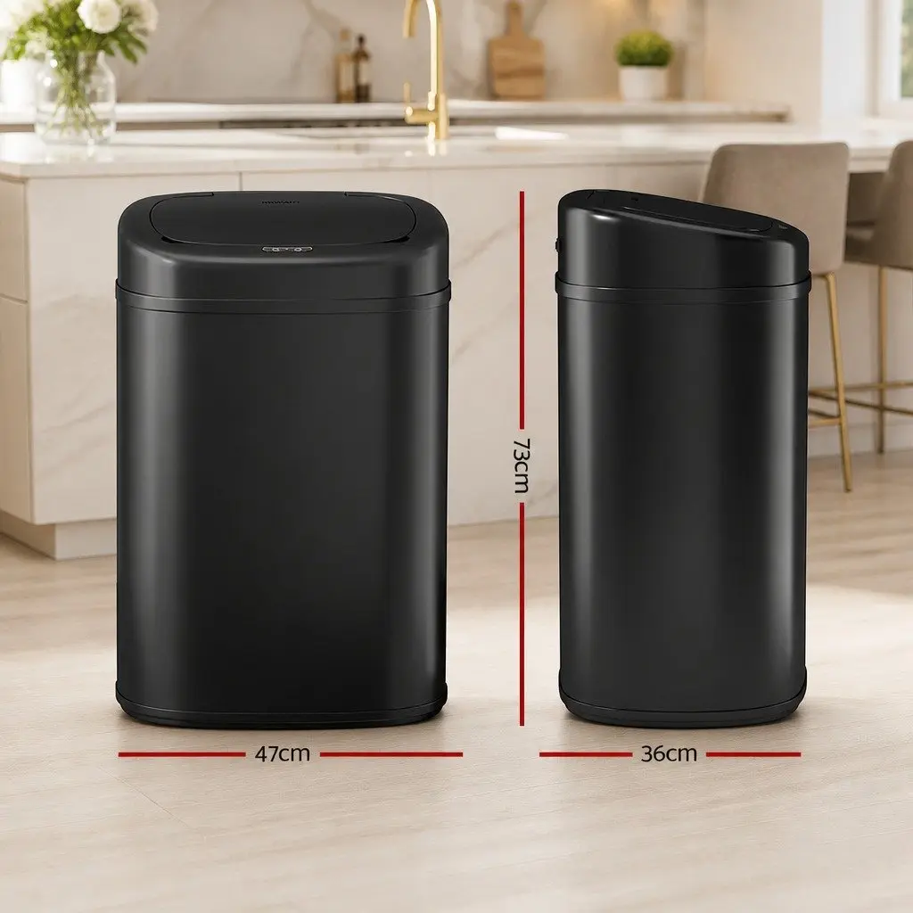 Motion Sensor Bin 82L Automatic Rubbish Hands-Free Kitchen Black Steel