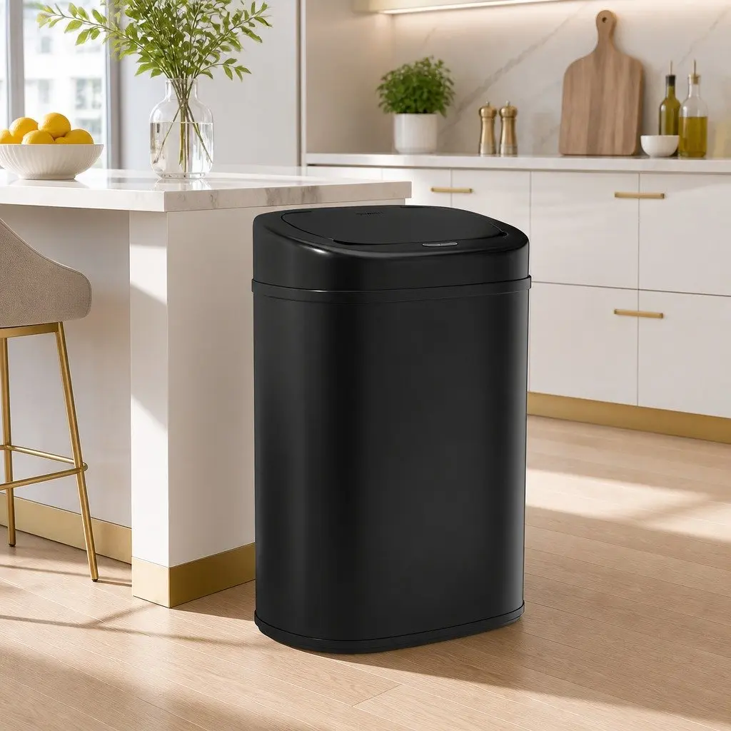 Motion Sensor Bin 82L Automatic Rubbish Hands-Free Kitchen Black Steel