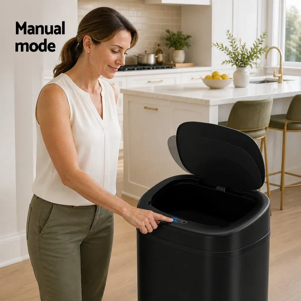 Motion Sensor Bin 82L Automatic Rubbish Hands-Free Kitchen Black Steel
