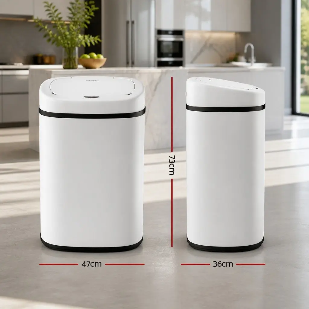 Motion Sensor Rubbish Bin Automatic 82L Capacity White Steel Kitchen Waste