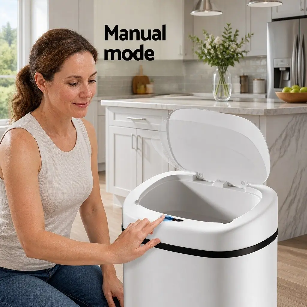 Motion Sensor Rubbish Bin Automatic 82L Capacity White Steel Kitchen Waste