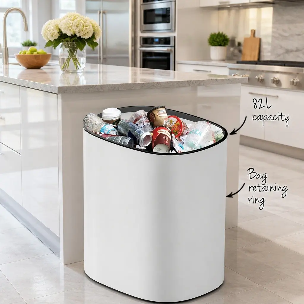 Motion Sensor Rubbish Bin Automatic 82L Capacity White Steel Kitchen Waste