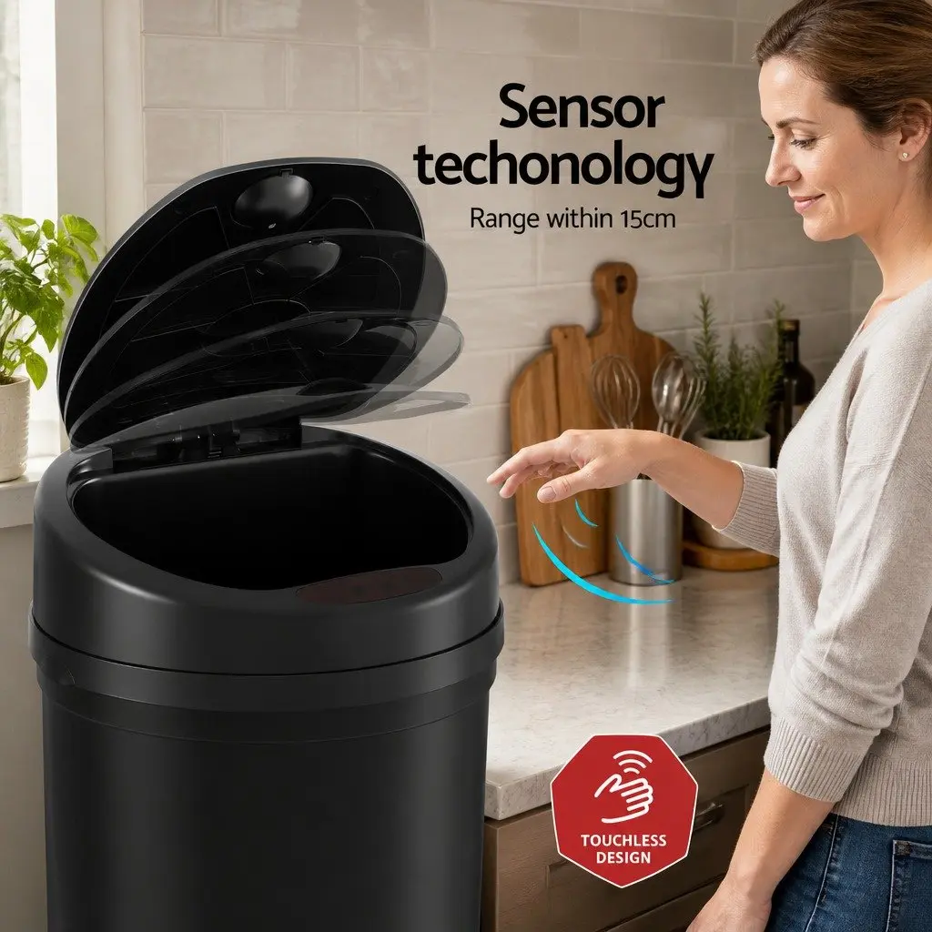 Automatic Trash Can Kitchen Use 9L Black
