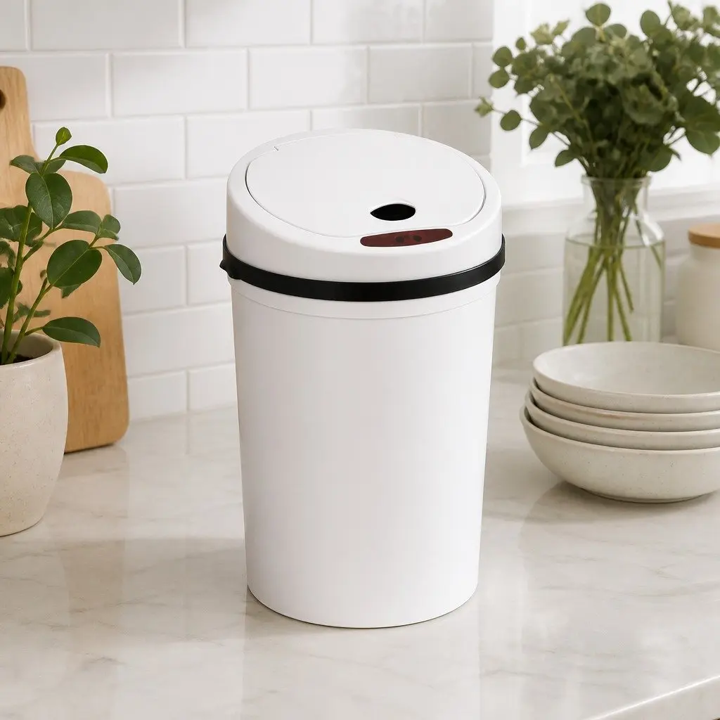 Automatic Trash Can Kitchen Use 9L White Hands Free Sensor Bin