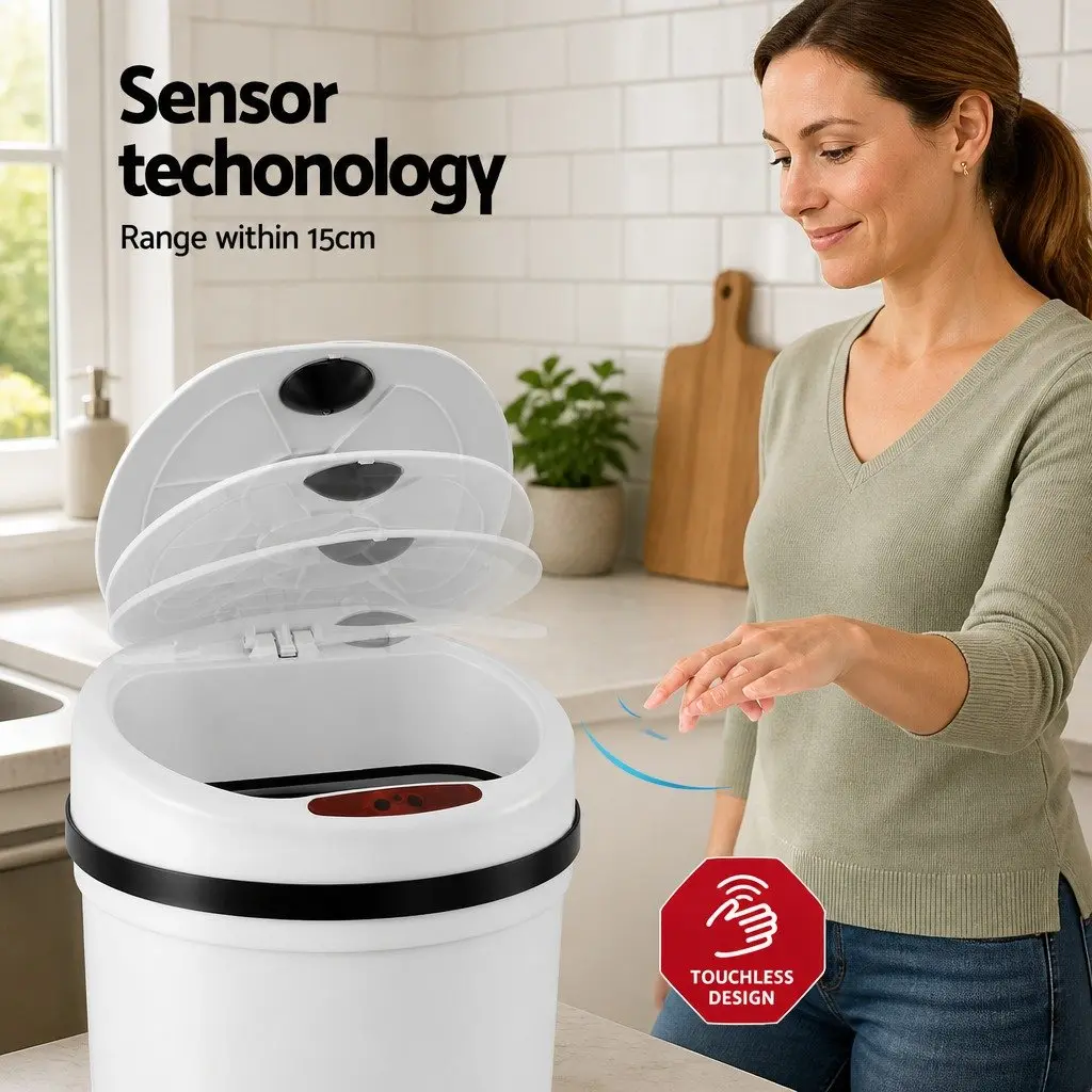 Automatic Trash Can Kitchen Use 9L White Hands Free Sensor Bin