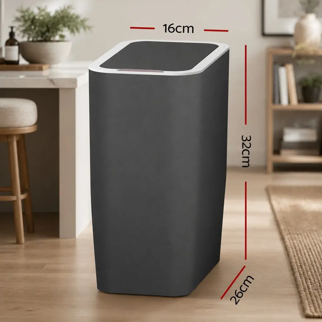 9L Motion Sensor Rubbish Bin Automatic Hands-Free Kitchen Waste Ash Black