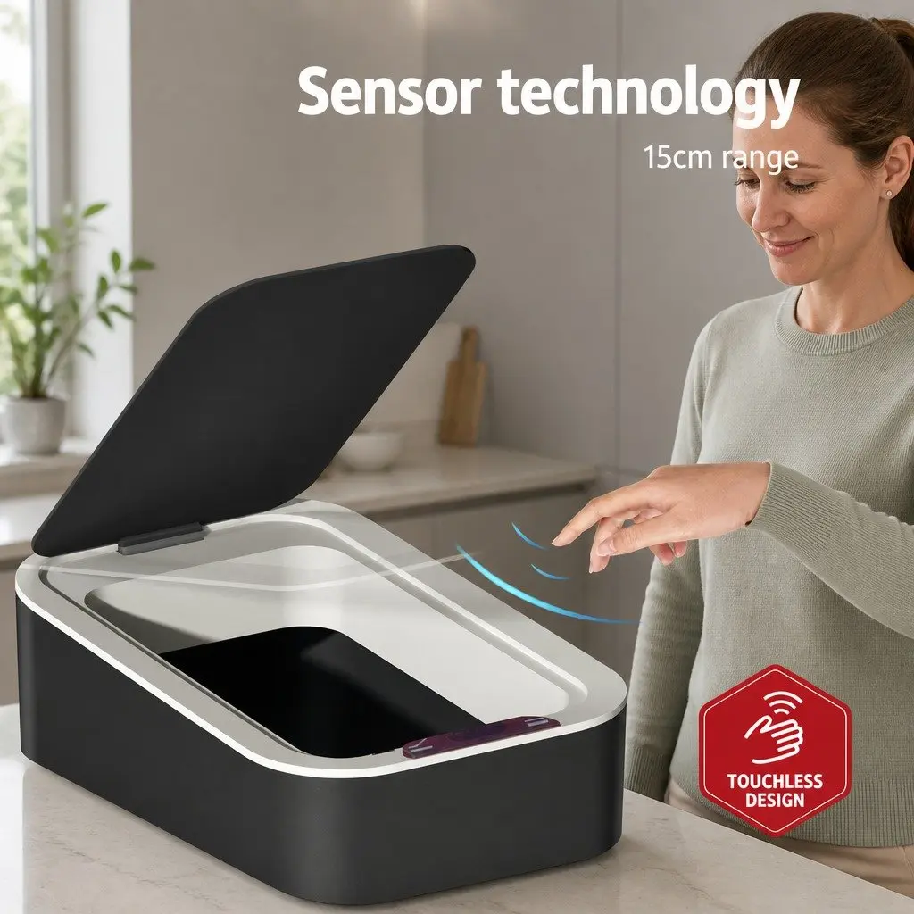 9L Motion Sensor Rubbish Bin Automatic Hands-Free Kitchen Waste Ash Black