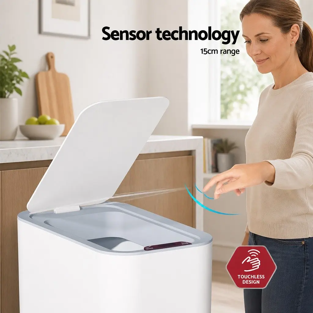 9L Motion Sensor Automatic Rubbish Bin Hands-Free Kitchen Waste Trash White
