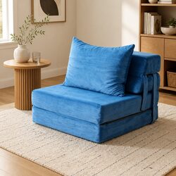 Convertible Sofa Bed Specifications: Armless Lounger in Blue