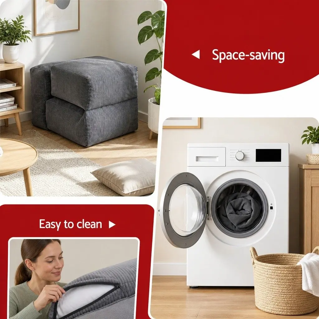 Foldable Bean Bag Sofa Bed in Grey