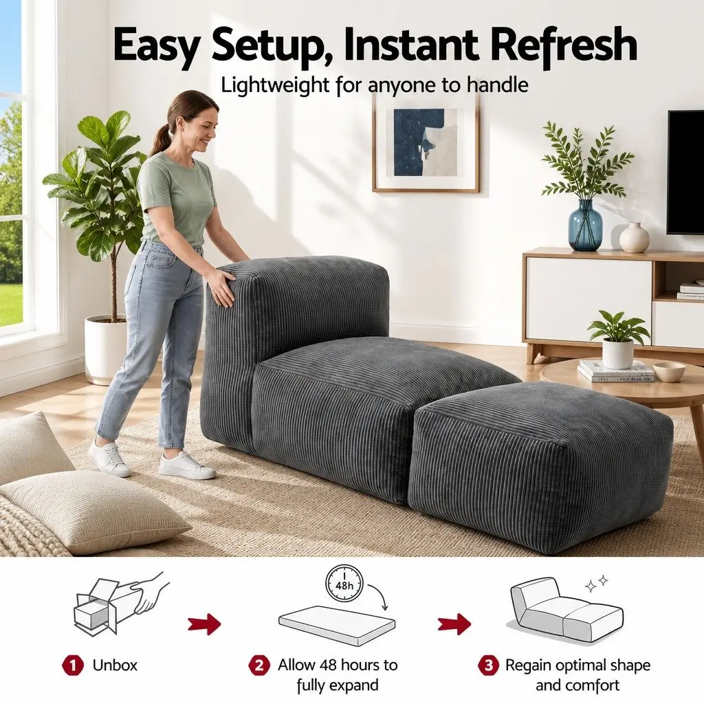 Foldable Bean Bag Sofa Bed in Grey