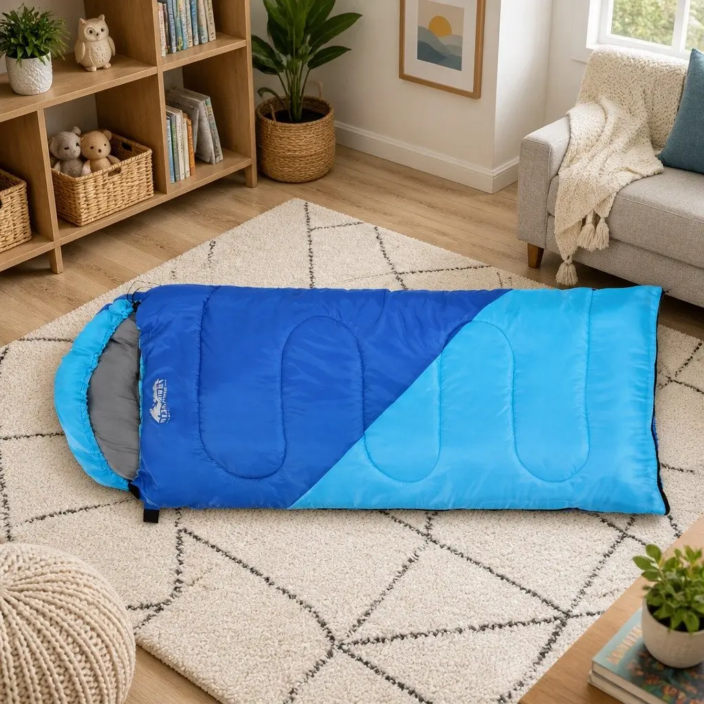 Kids Sleeping Bag Outdoor Camping Hiking 172cm Blue Lightweight Portable