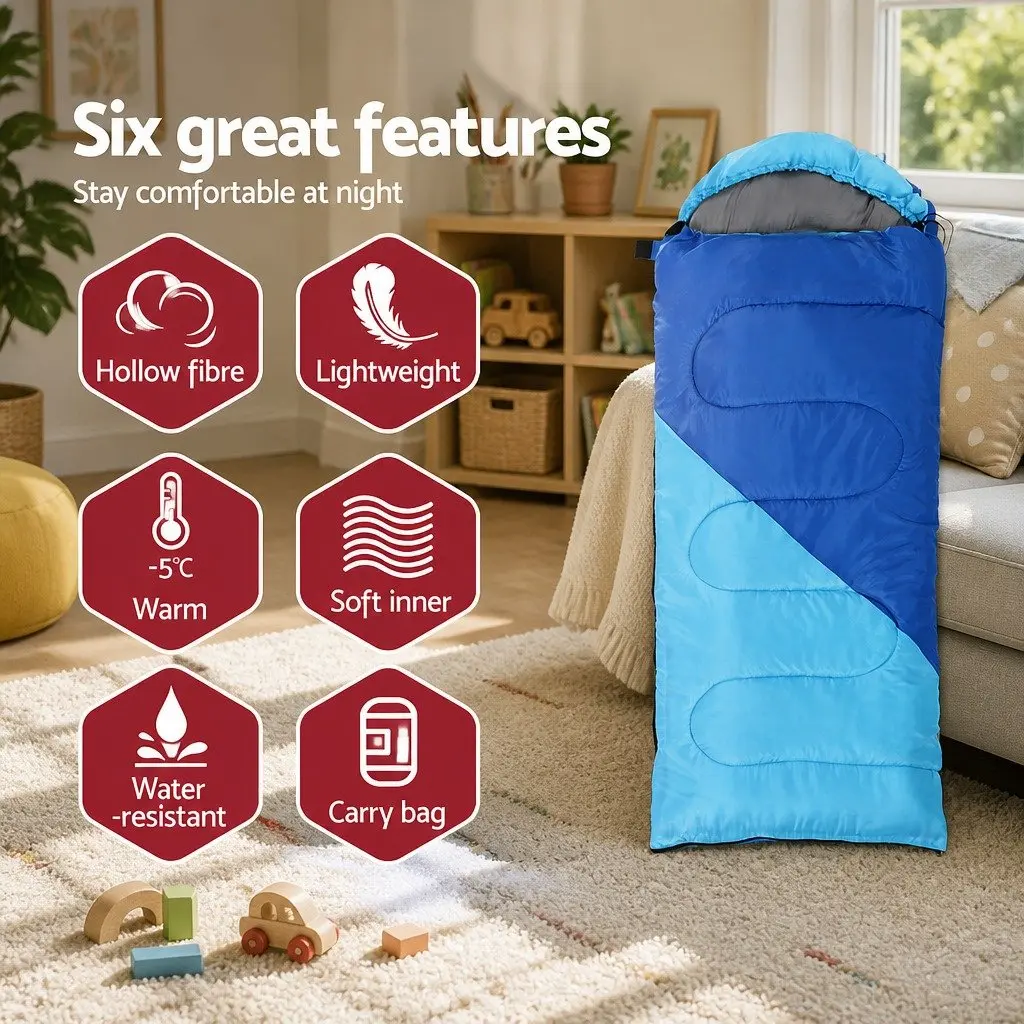 Kids Sleeping Bag Outdoor Camping Hiking 172cm Blue Lightweight Portable
