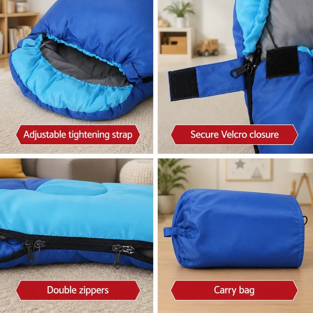 Kids Sleeping Bag Outdoor Camping Hiking 172cm Blue Lightweight Portable