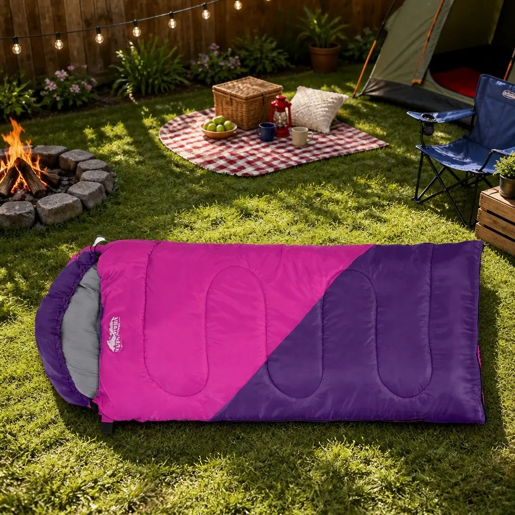 Kids Sleeping Bag 172cm Single Thermal Camping Hiking Travel Lightweight Pink