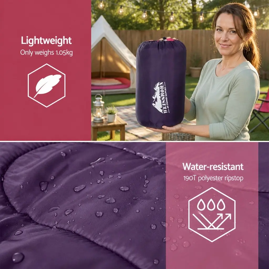 Kids Sleeping Bag 172cm Single Thermal Camping Hiking Travel Lightweight Pink