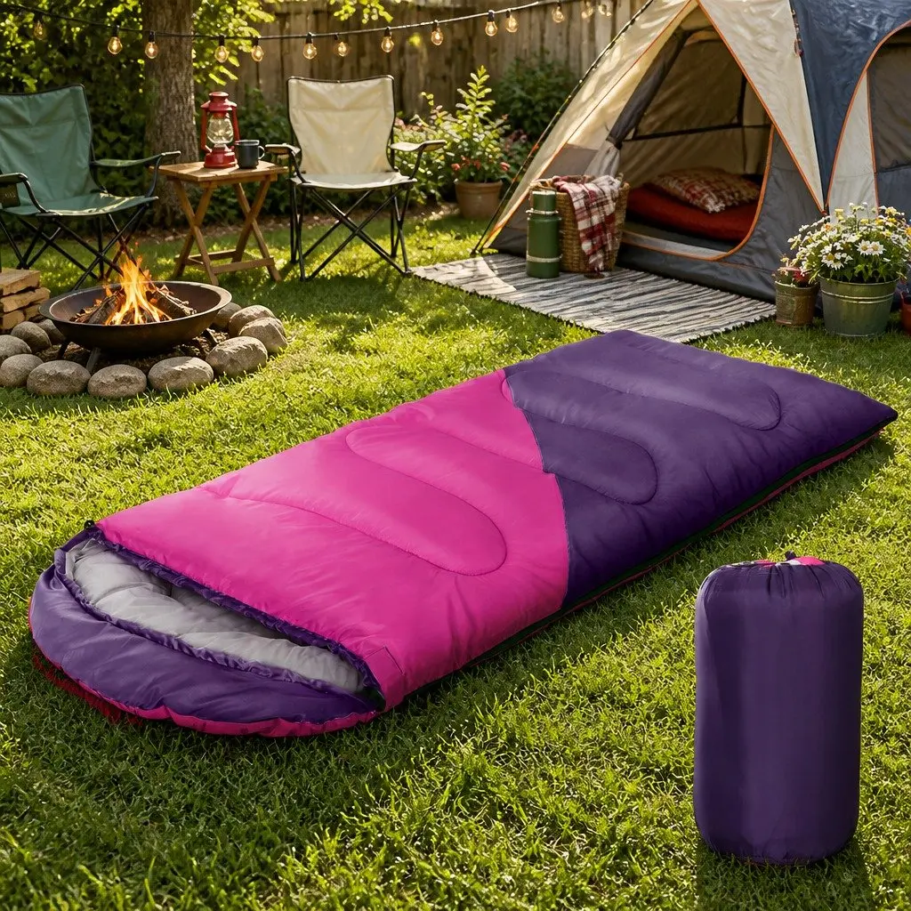 Kids Sleeping Bag 172cm Single Thermal Camping Hiking Travel Lightweight Pink