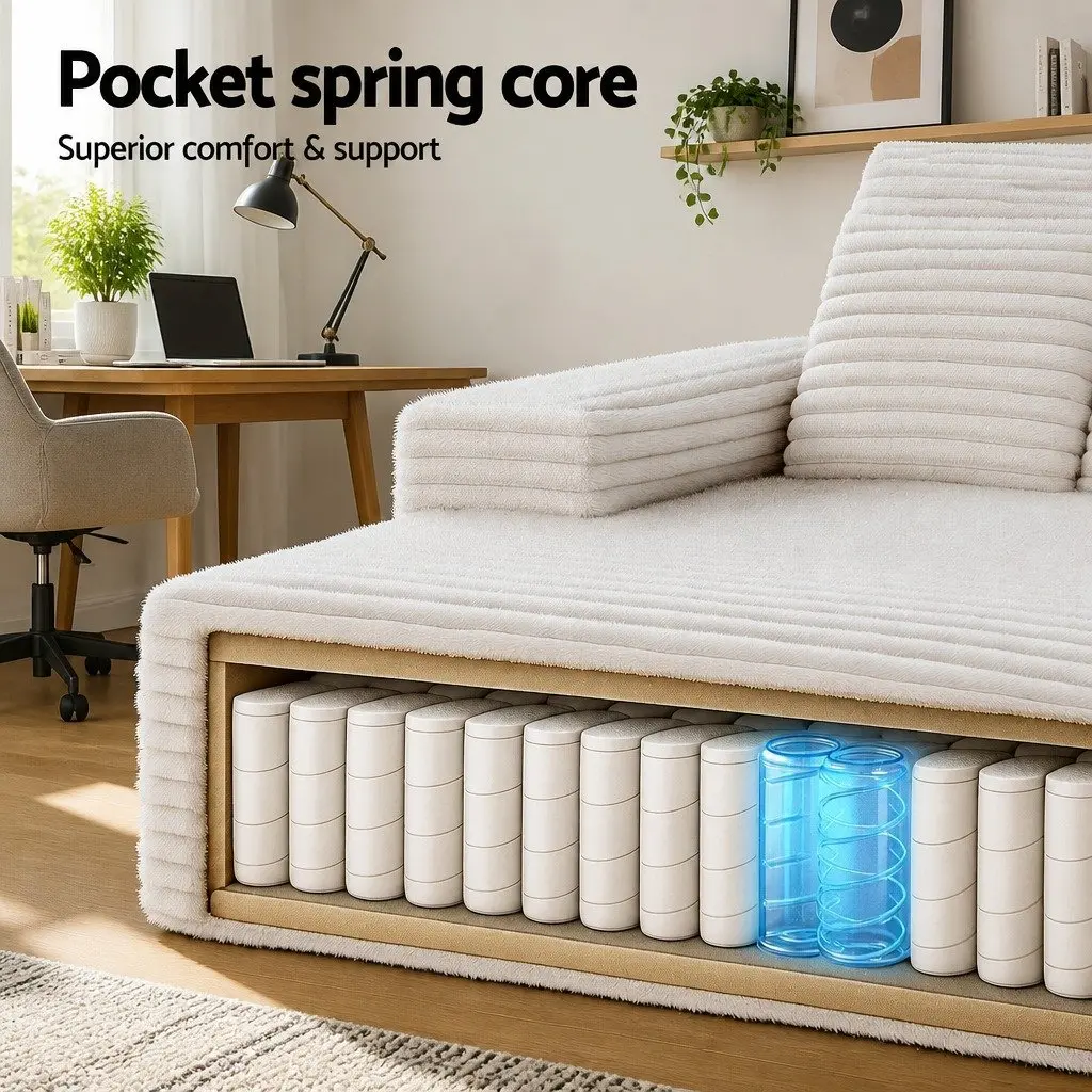 Beige Sofa Bed with Pocket Spring Core