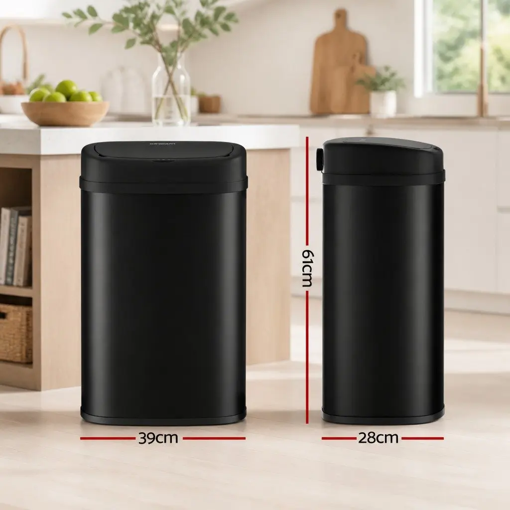 Motion Sensor Automatic Rubbish Bin 50L Hands-Free Kitchen Waste Trash Can Black