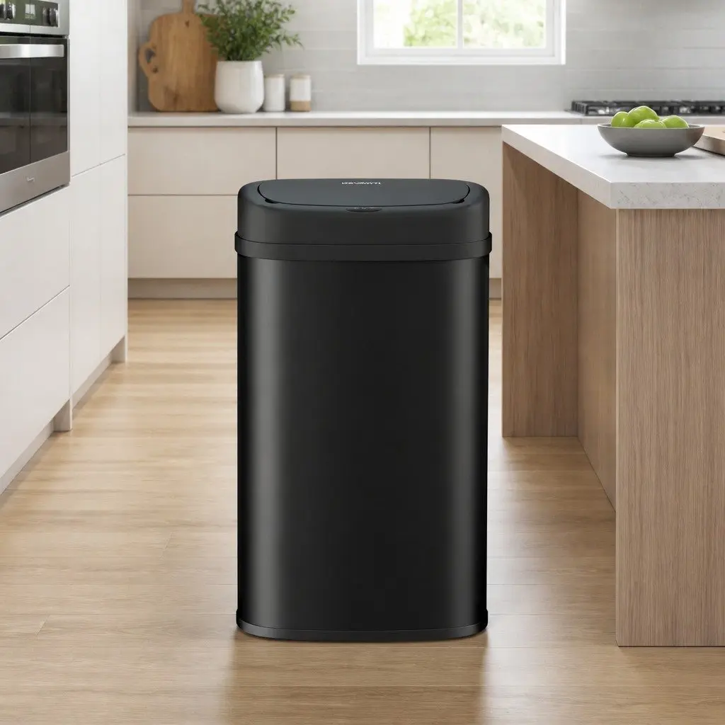 Motion Sensor Automatic Rubbish Bin 50L Hands-Free Kitchen Waste Trash Can Black