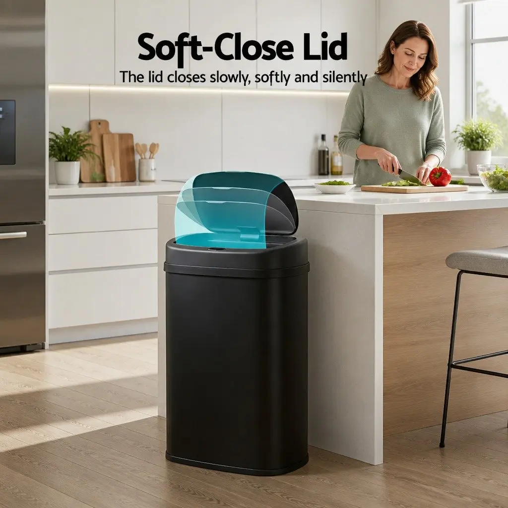 Motion Sensor Automatic Rubbish Bin 50L Hands-Free Kitchen Waste Trash Can Black