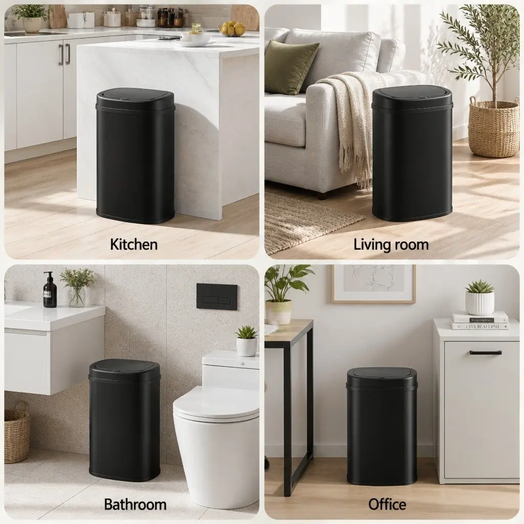 Motion Sensor Automatic Rubbish Bin 50L Hands-Free Kitchen Waste Trash Can Black