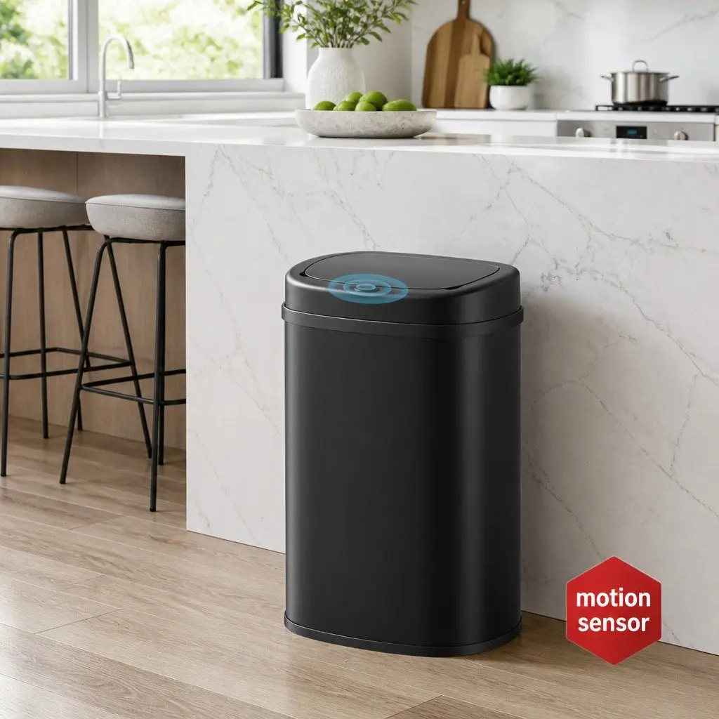Motion Sensor Automatic Rubbish Bin 50L Hands-Free Kitchen Waste Trash Can Black