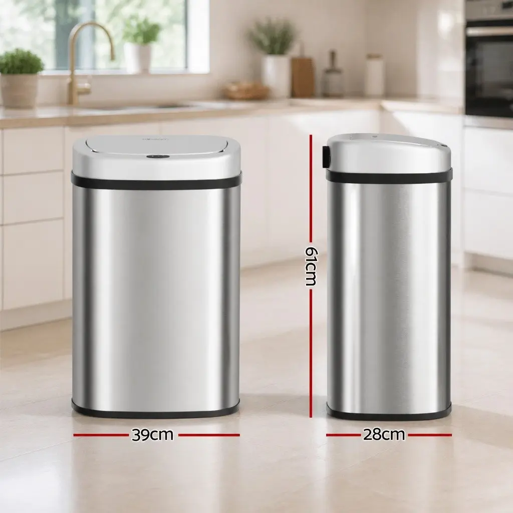 50L Automatic Motion Sensor Rubbish Bin Hands-Free Kitchen Waste Silver