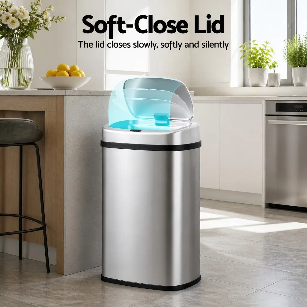 50L Automatic Motion Sensor Rubbish Bin Hands-Free Kitchen Waste Silver