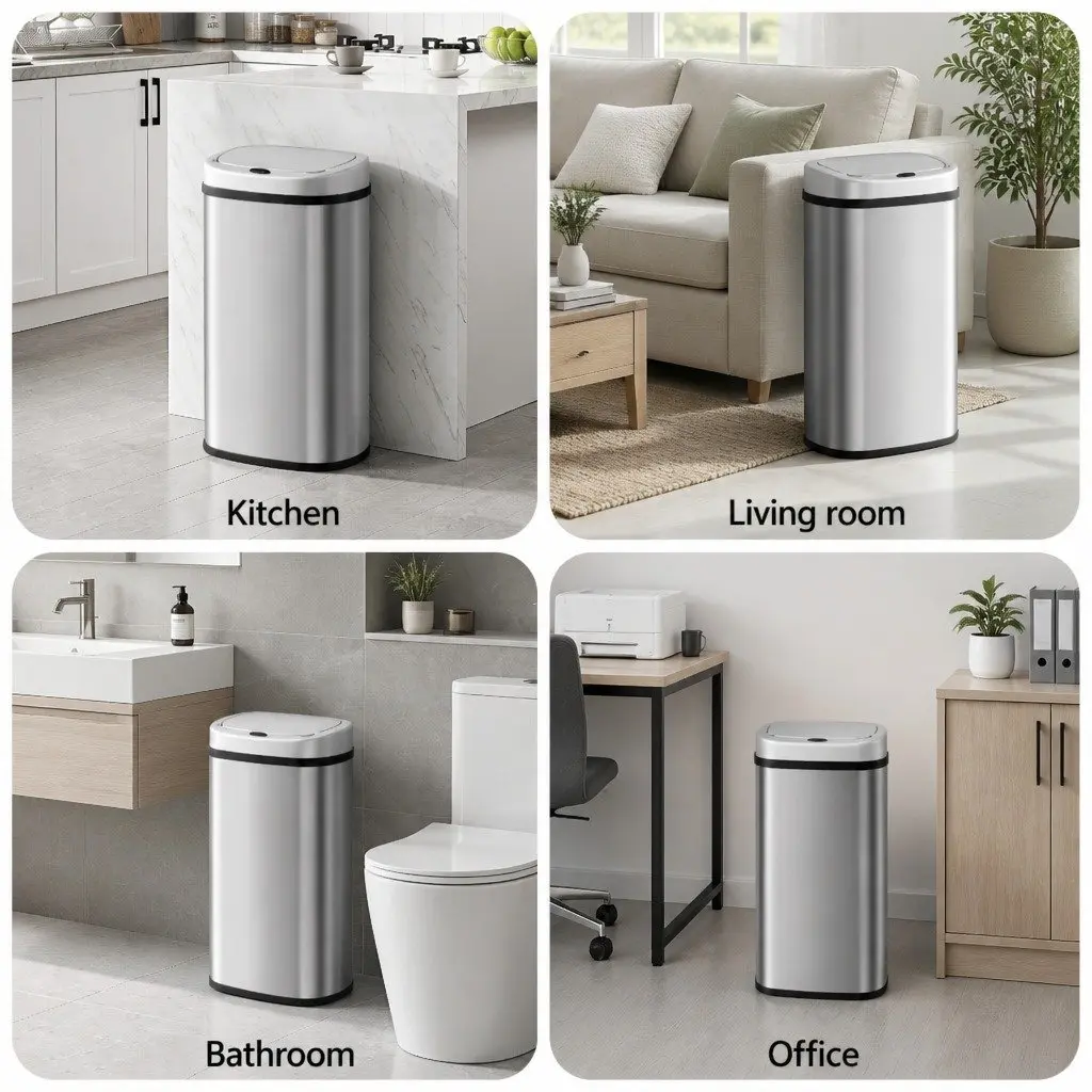 60L Stainless Steel Motion Sensor Bin with Quiet Operation