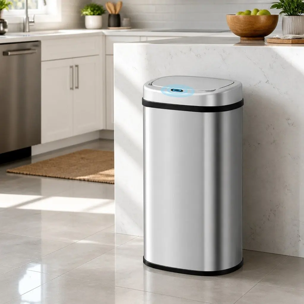 60L Stainless Steel Motion Sensor Bin with Quiet Operation