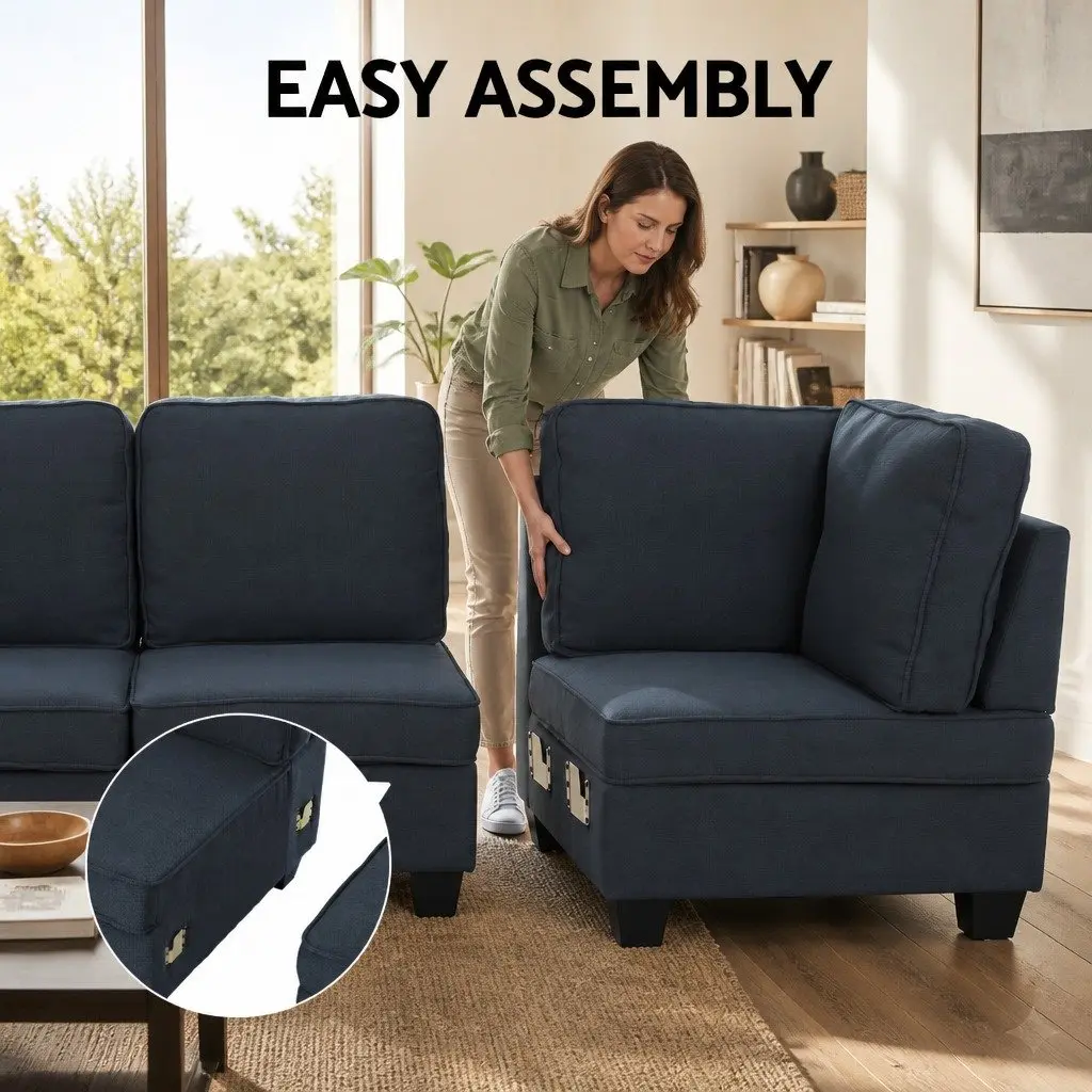 Modular Sofa Chaise Set 5-Seater Dark Grey Lounge Arm Chair Reconfigurable Couch