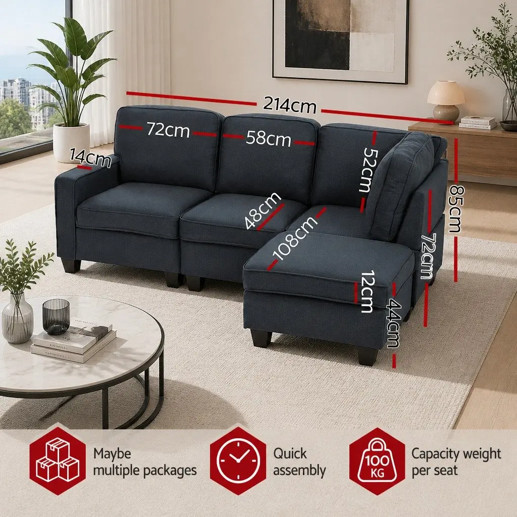 Modular Chaise Sofa 4-Seater Dark Grey