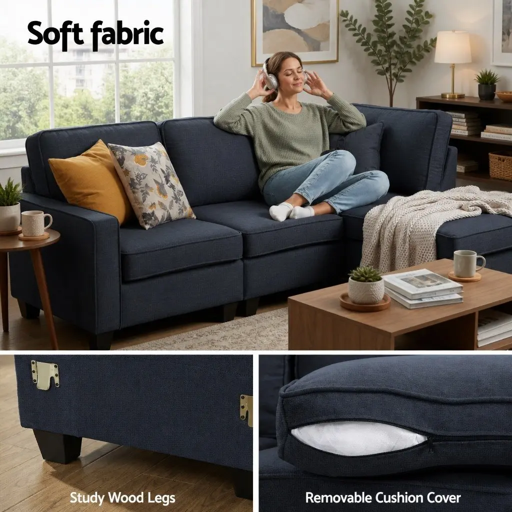 Modular Chaise Sofa 4-Seater Dark Grey