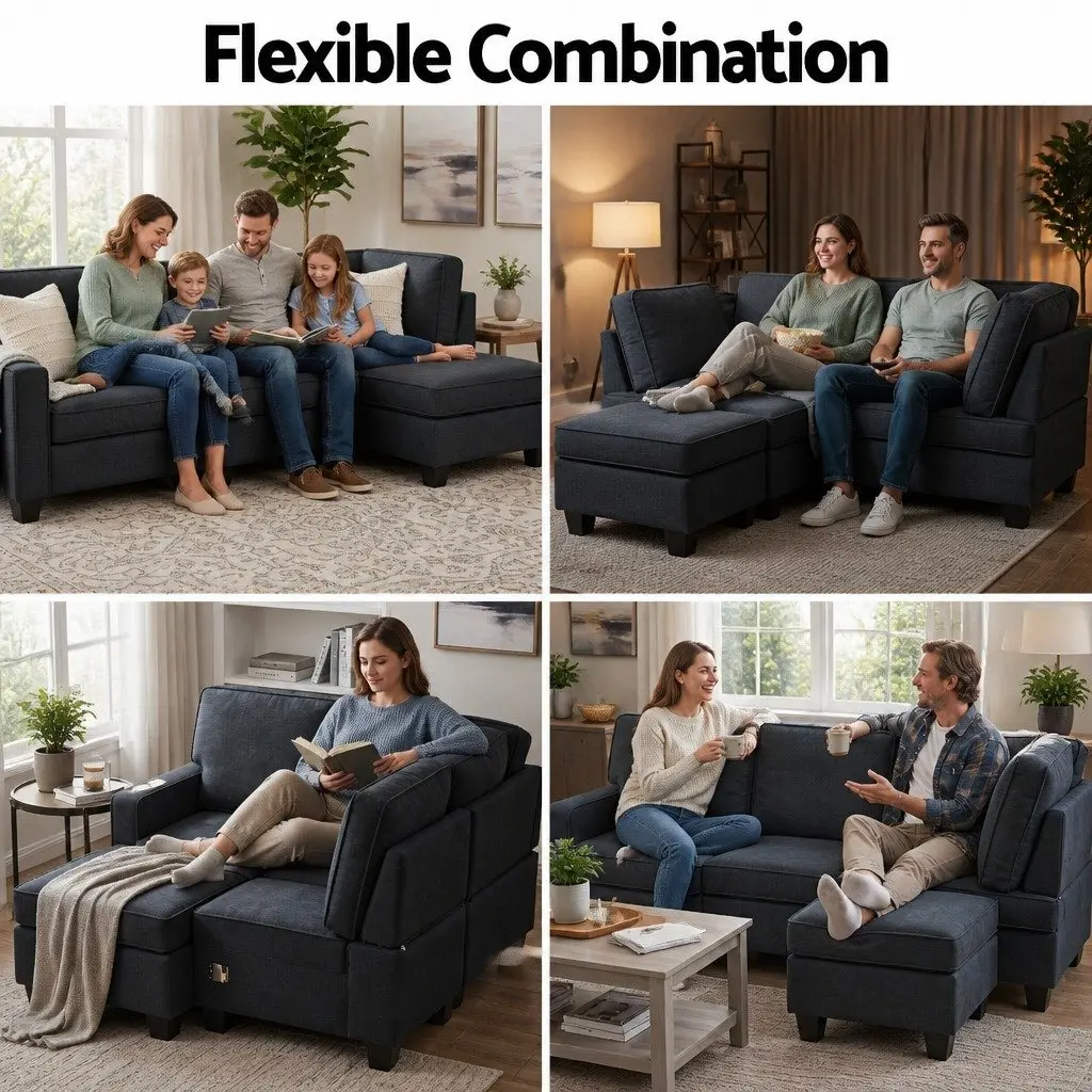 Modular Chaise Sofa 4-Seater Dark Grey