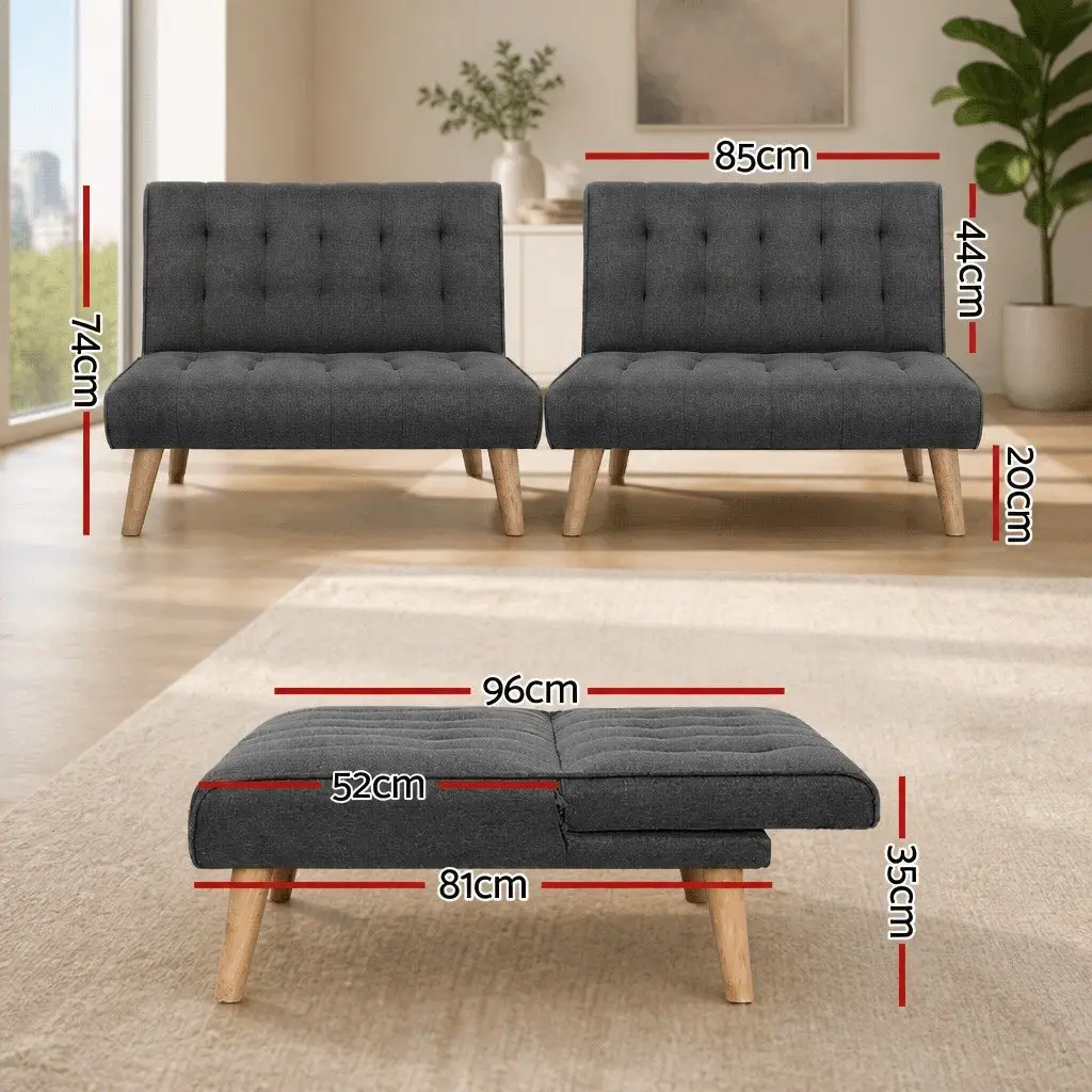 Grey 2x Single Seater Sofa Bed Set