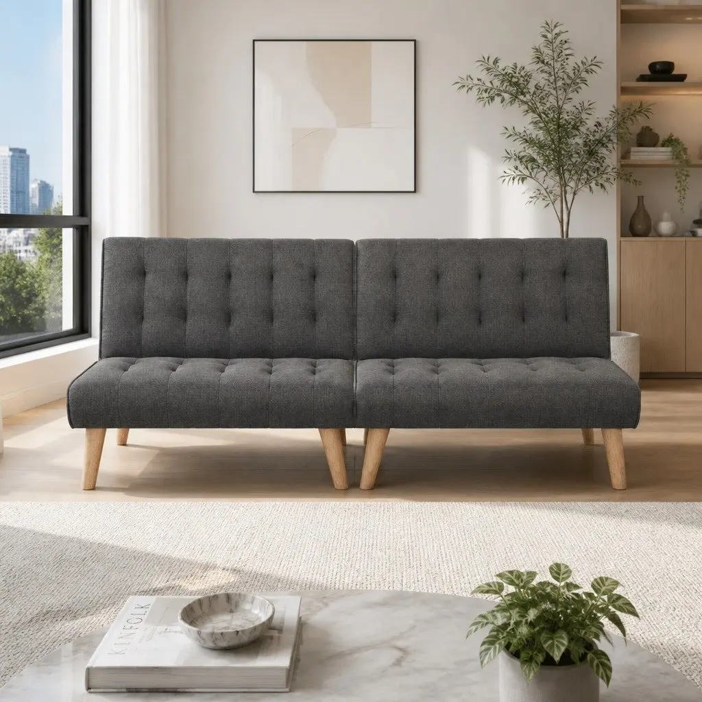 Grey 2x Single Seater Sofa Bed Set