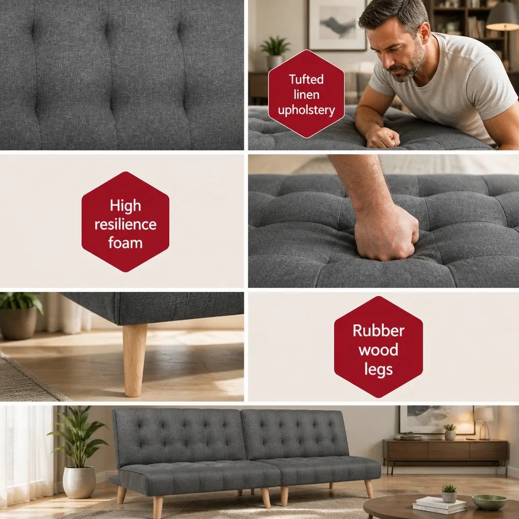 Grey 2x Single Seater Sofa Bed Set